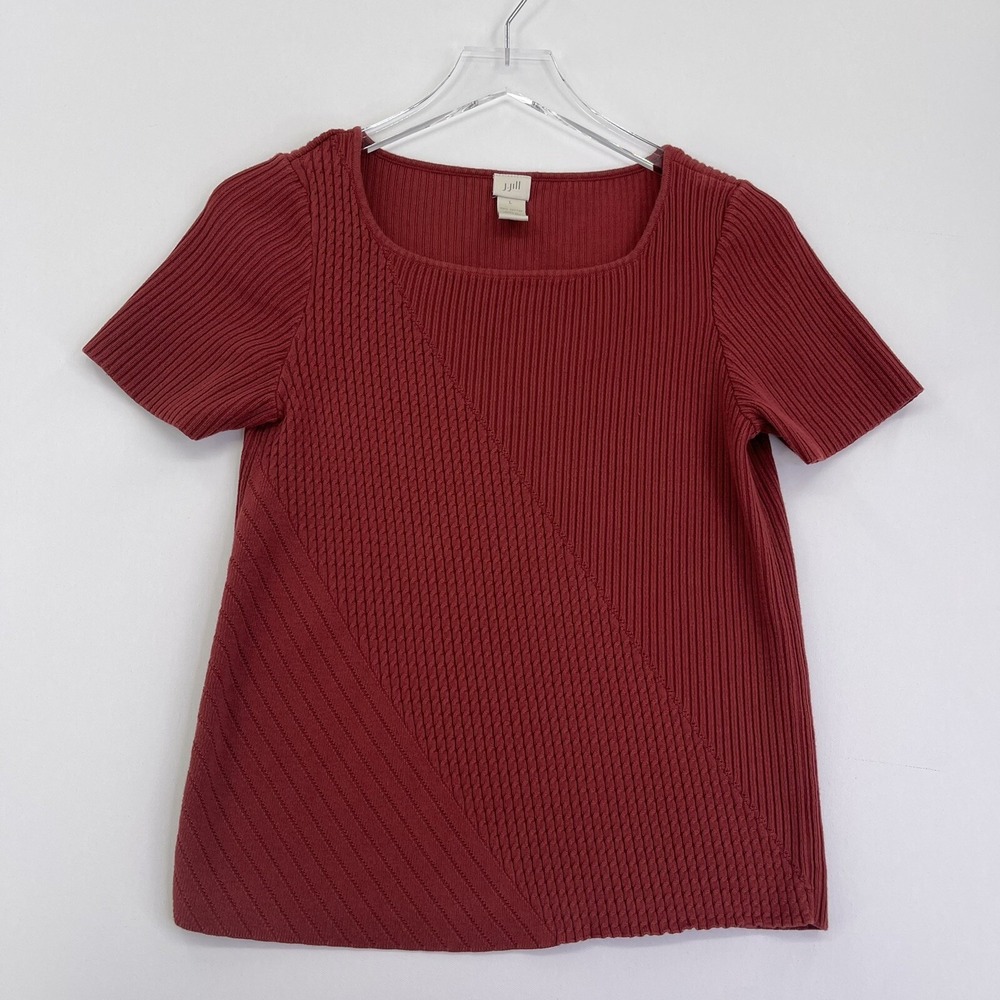 J. Jill Blouse Womens Top Large Red Short Sleeve Knit Cotton Shirt